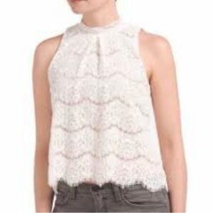 Lace tank top with nude under layer
